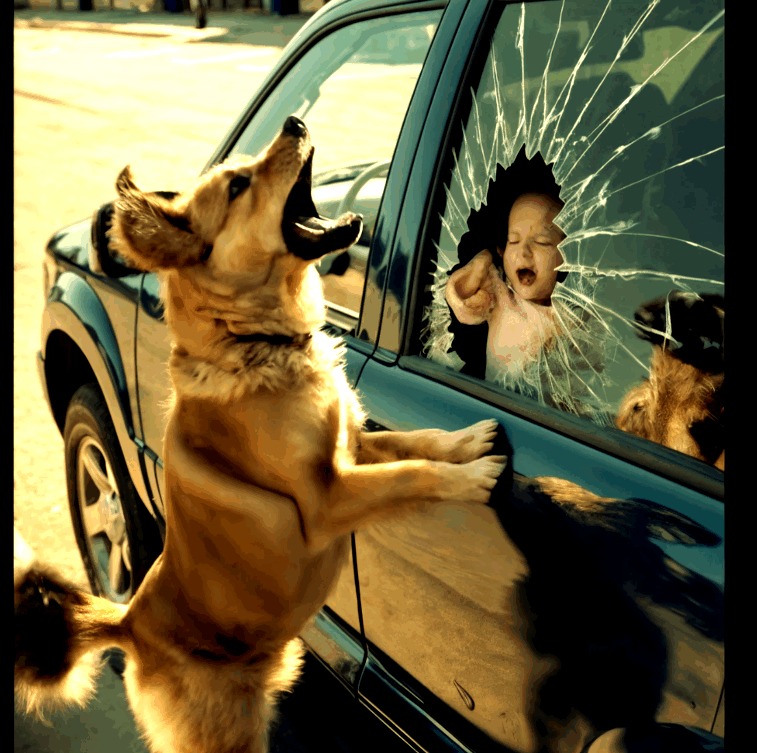 A stray dog broke a car window to save a child. - rasplove.com
